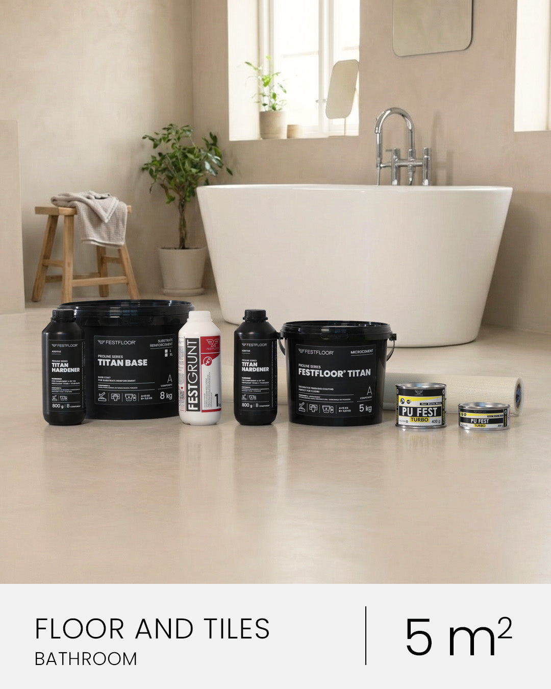 Microcement kit for bathroom floor & tiles FESTFLOOR TITAN - 5m²