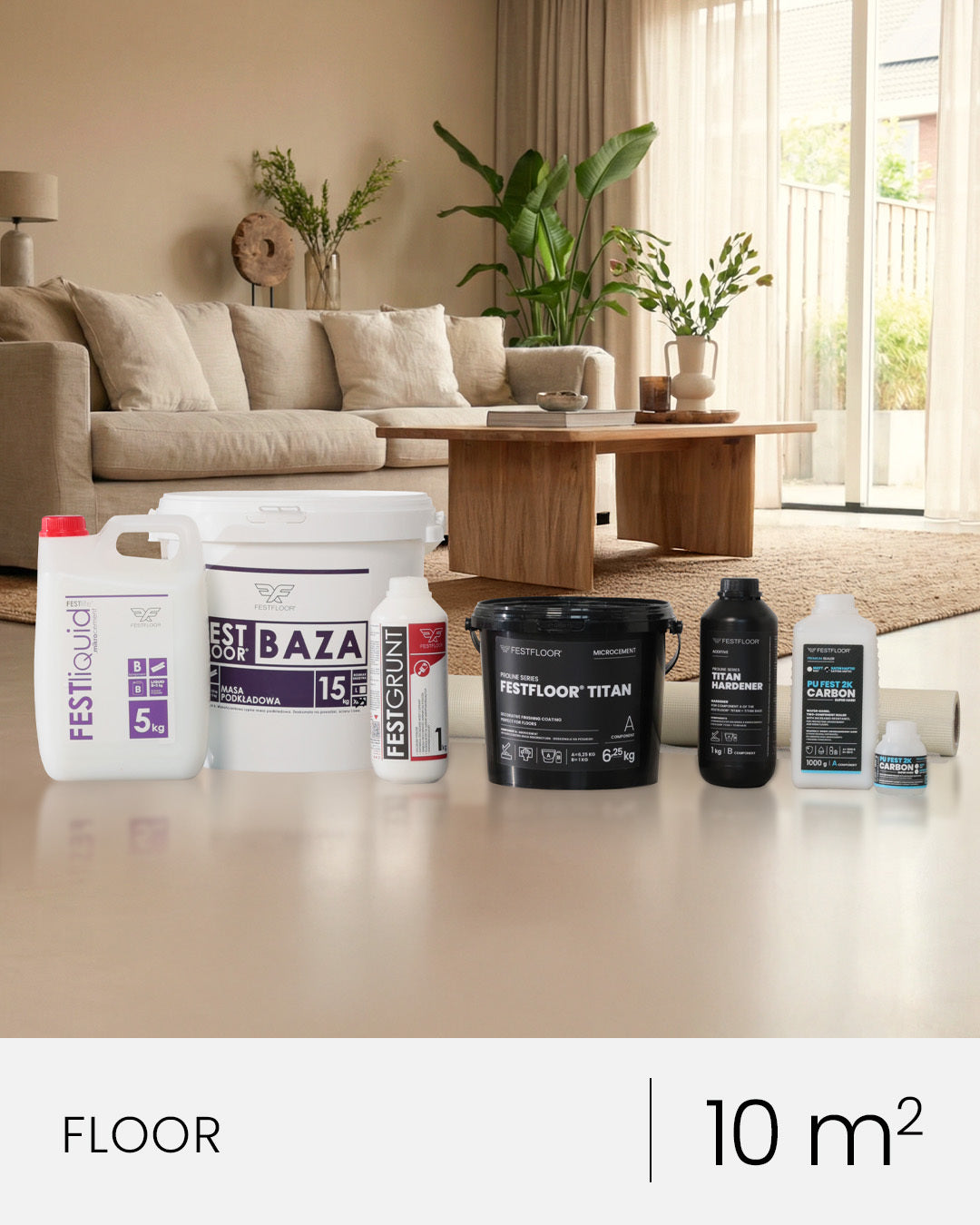 Microcement kit for floors FESTFLOOR TITAN - 10m² - Festfloor Base L + Fibermesh