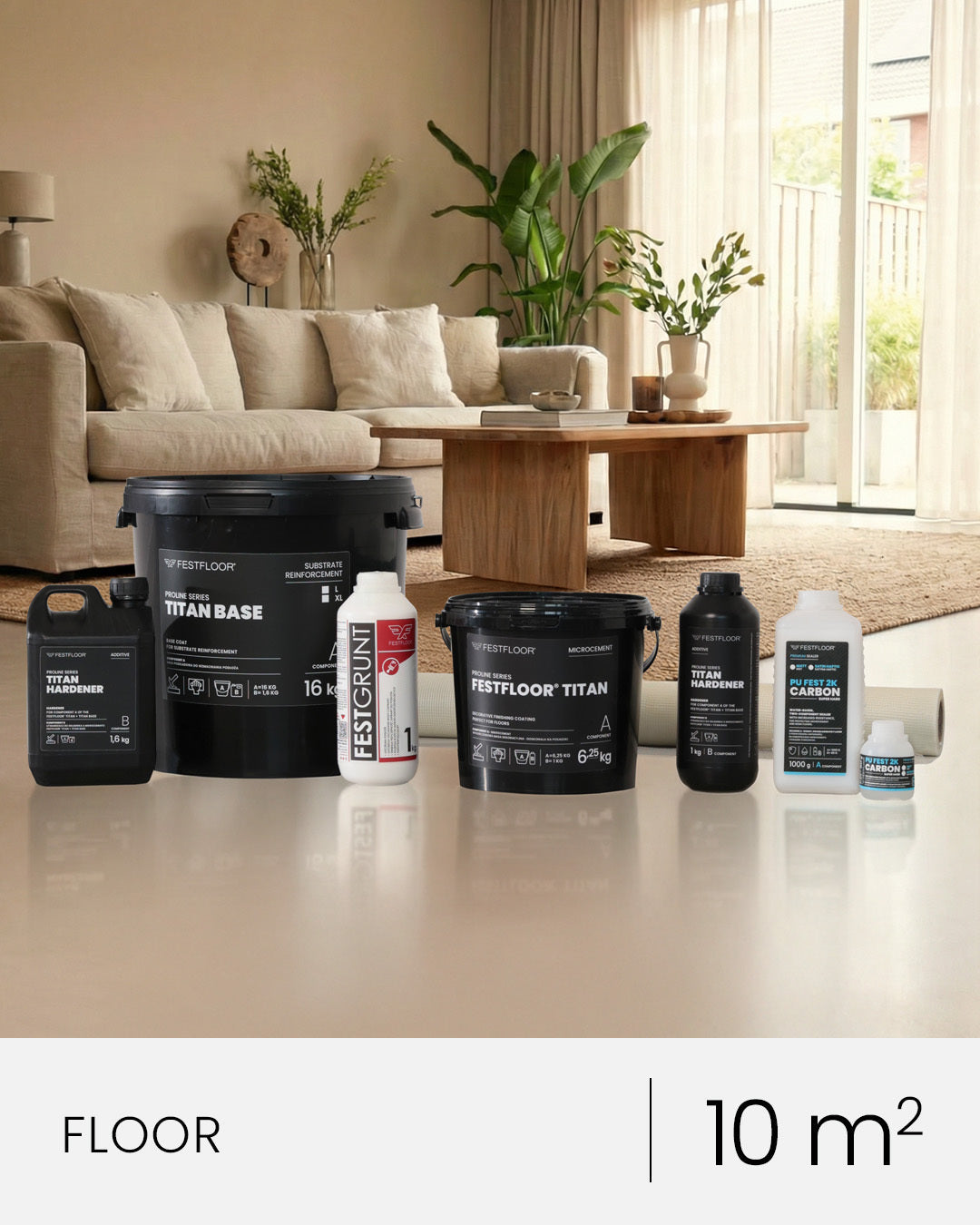 Microcement kit for floors FESTFLOOR TITAN - 10m² - Titan Base + Fibermesh